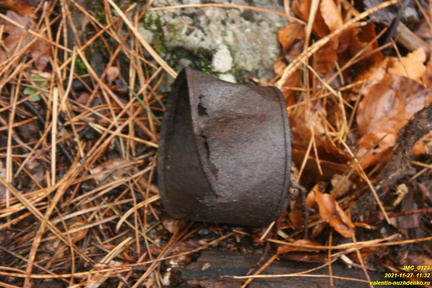 Центральная часть урочища выше оврага и ниже горельника. Находка консервной банки